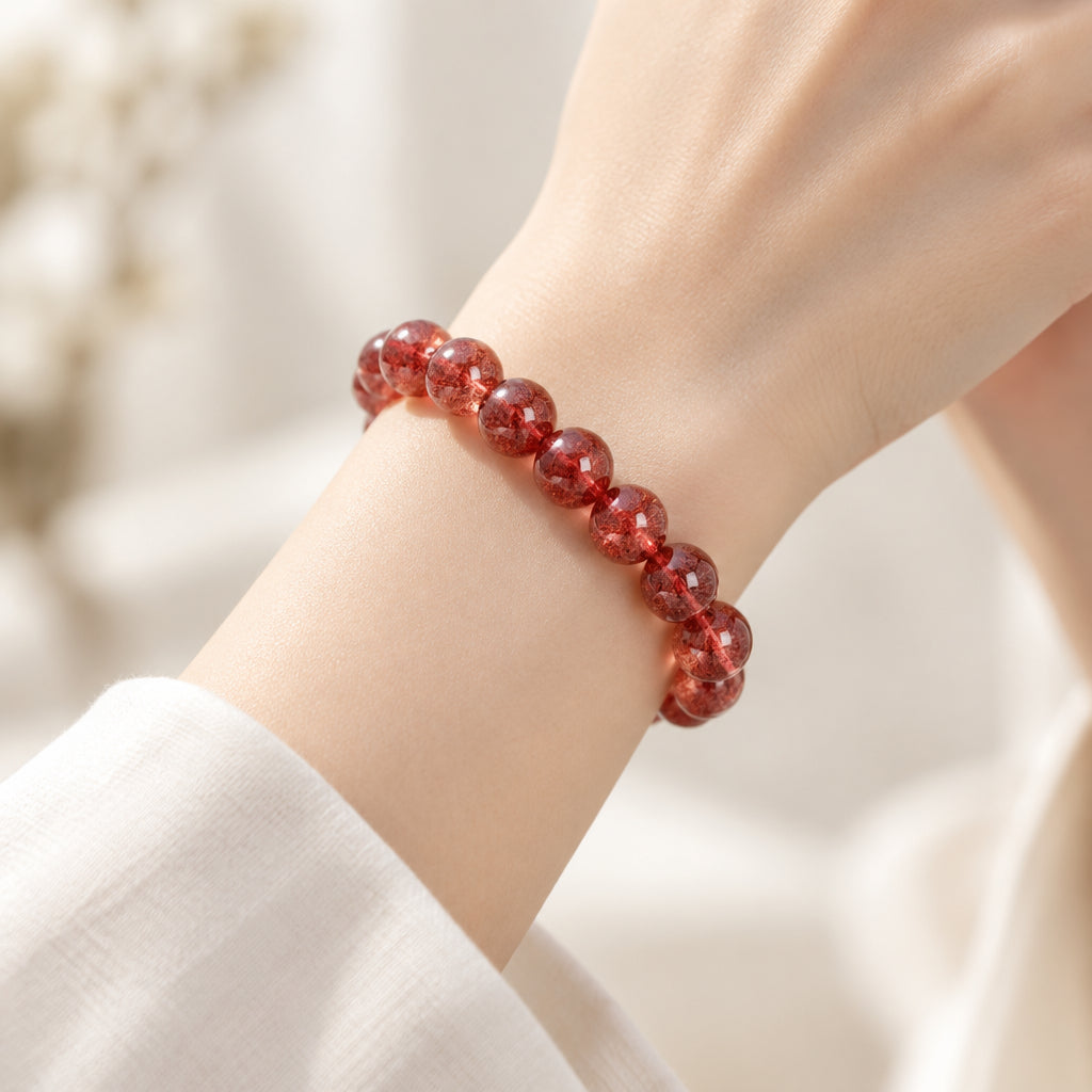 Starlight Crystal Strawberry Quartz Beaded Bracelet